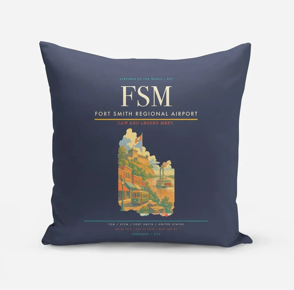 Fort Smith Regional Airport (FSM) design on navy blue pillow