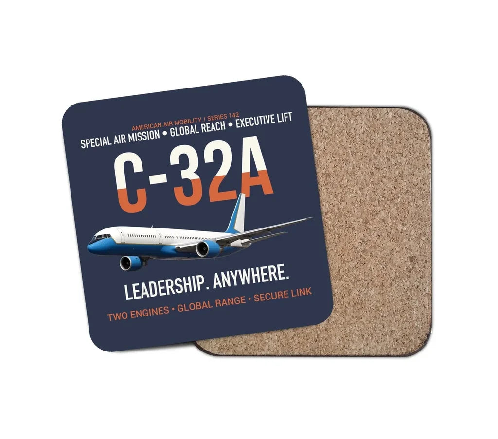 C-32A Air Force Two Global Reach design on navy blue 1 piece coaster