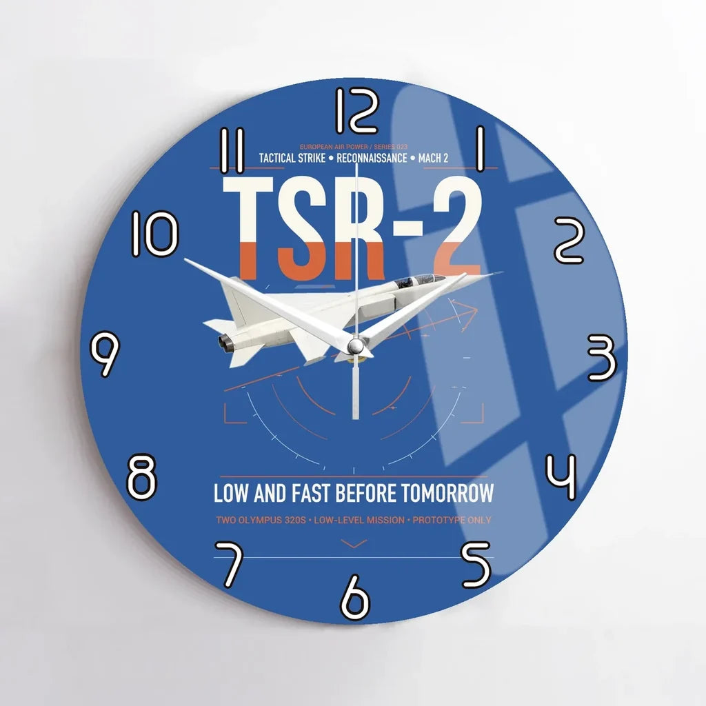 BAC TSR-2 design on blue no frame wall clock