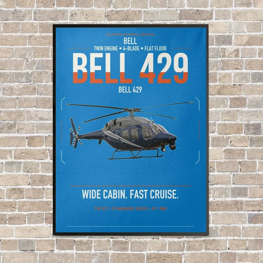 Bell 429 vertical canvas print - framed - turquoise background