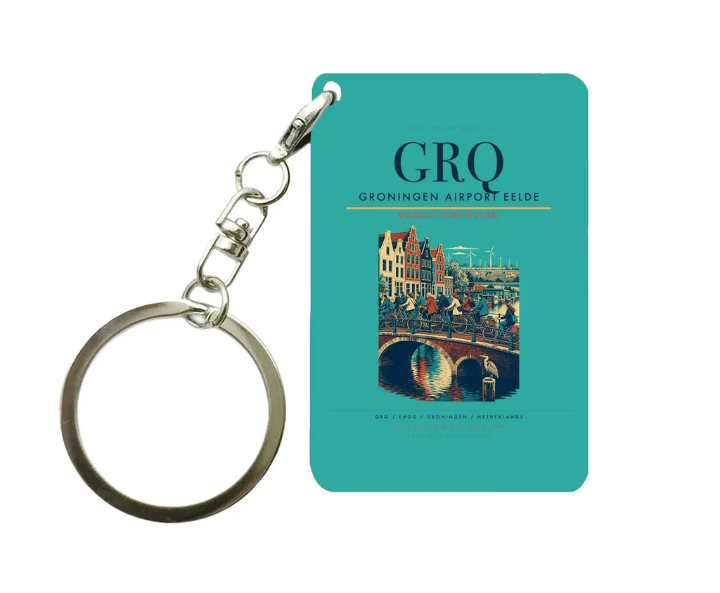 Groningen Airport Eelde (GRQ) design on turquoise key chain