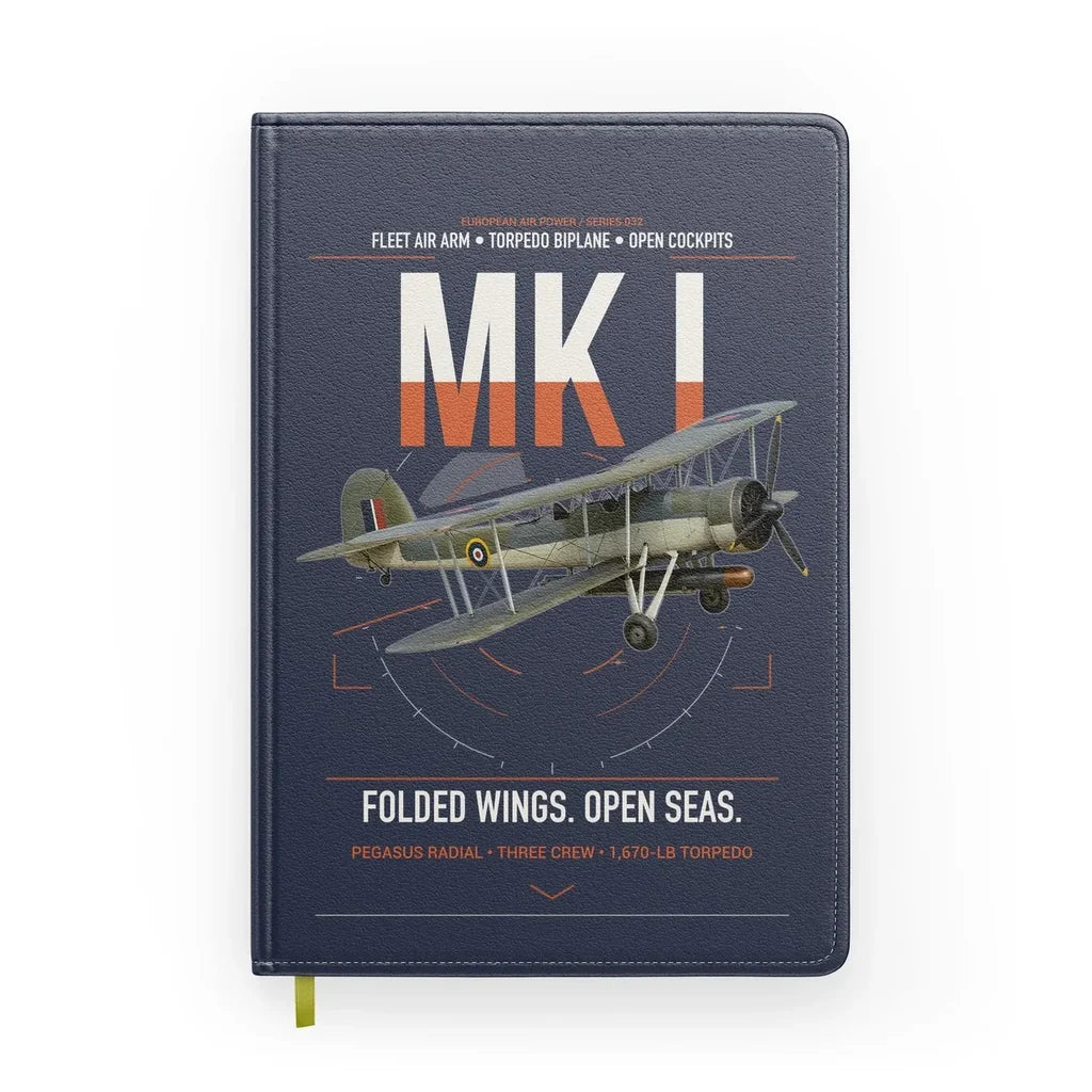 Fairey Swordfish Mk I design on navy blue notebook