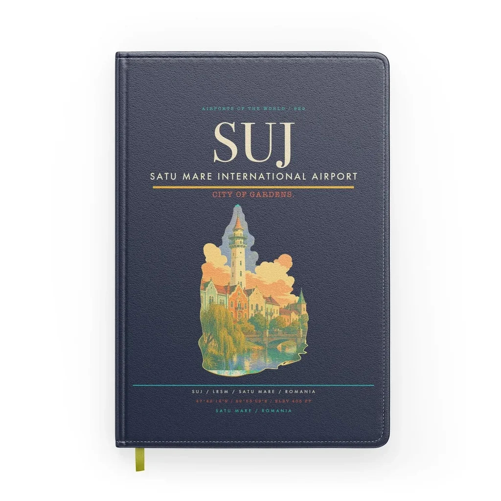 Satu Mare International Airport (SUJ) design on navy blue notebook