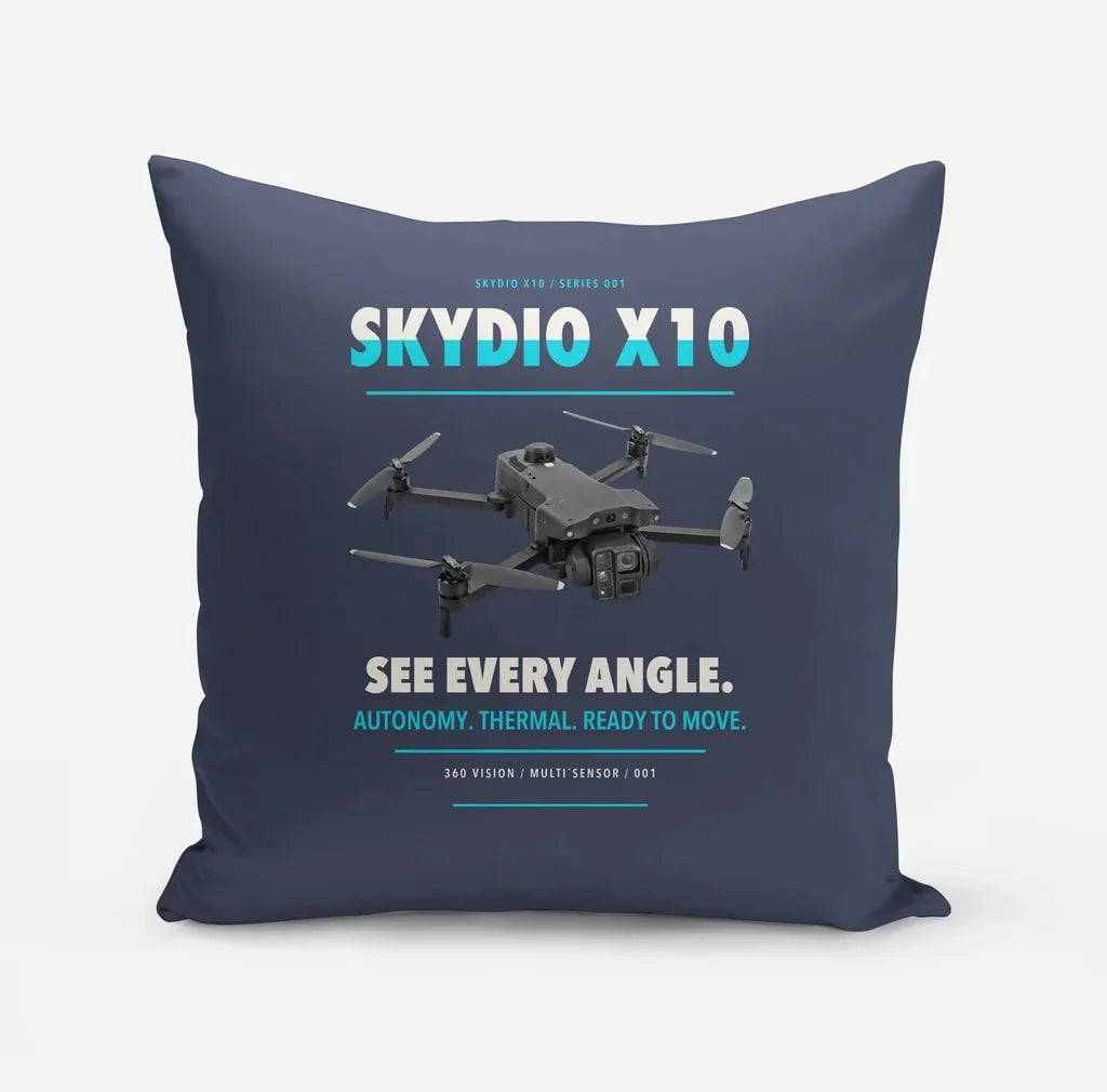 Skydio X10 design on navy blue pillow