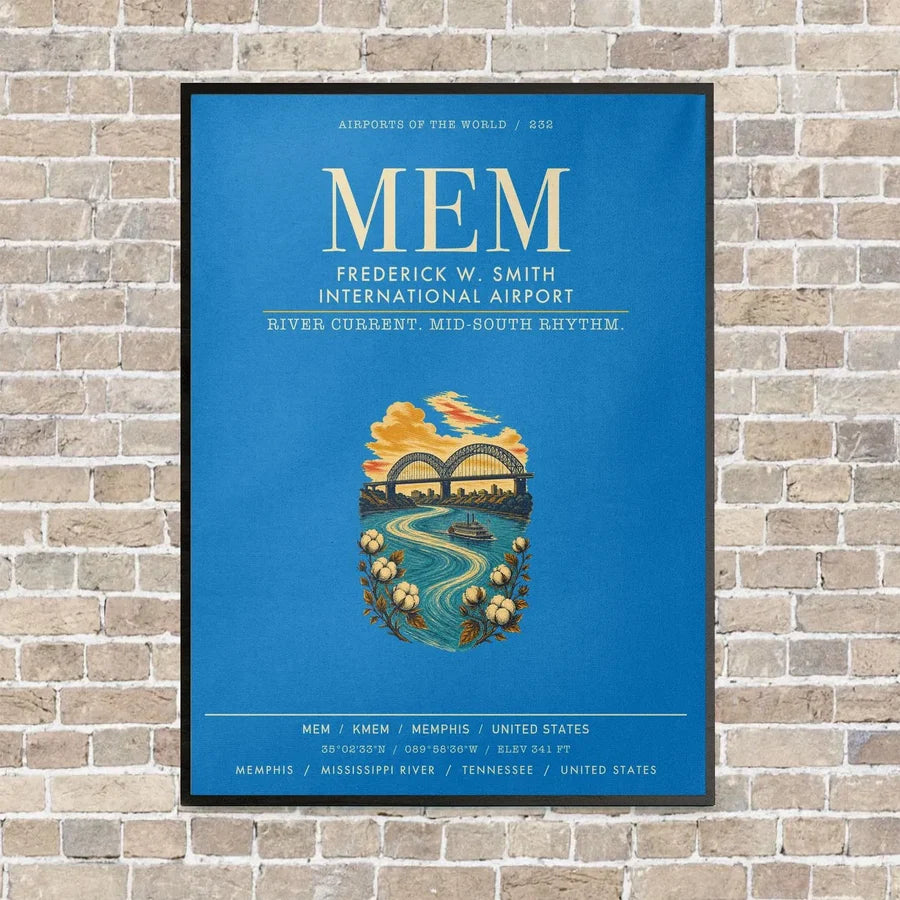 Frederick W. Smith International Airport Memphis MEM vertical canvas print - framed - turquoise background