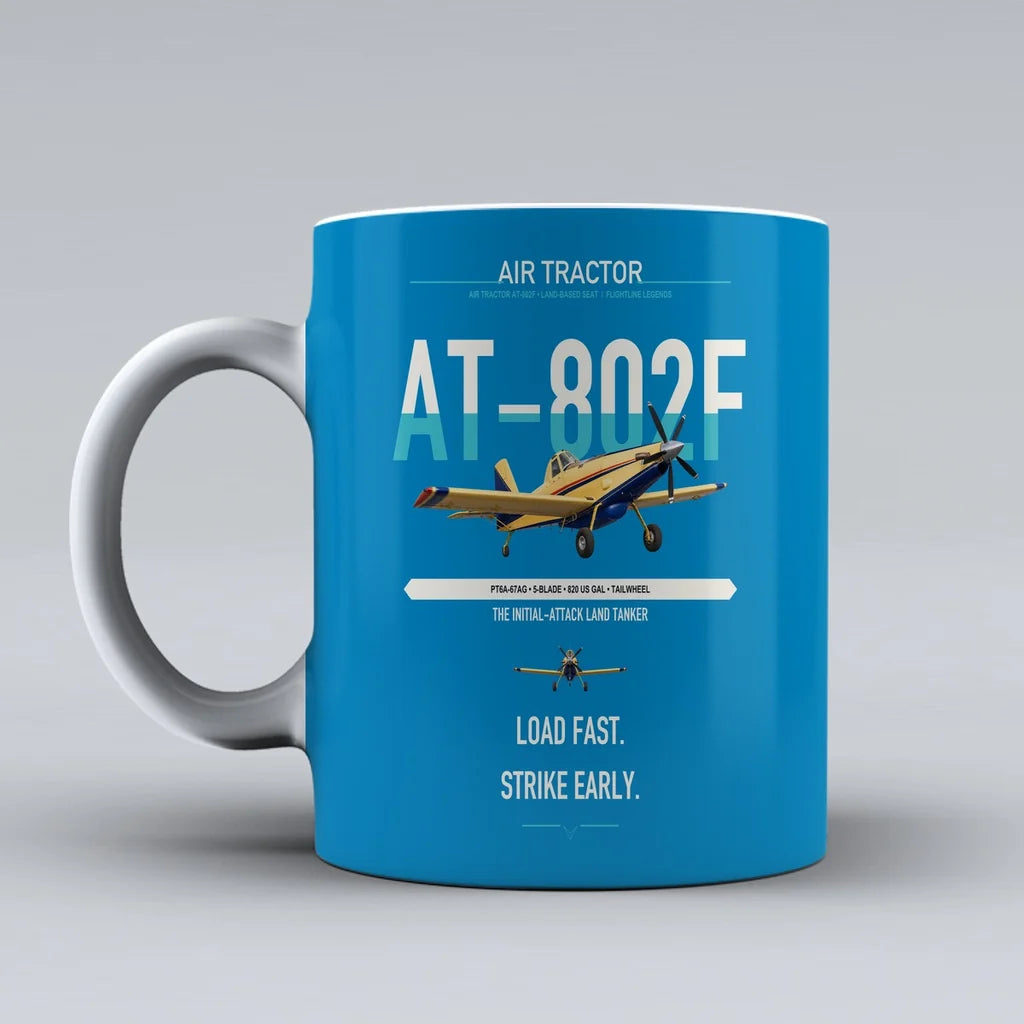 Air Tractor AT-802F design on turquoise ceramic mug, double-side print