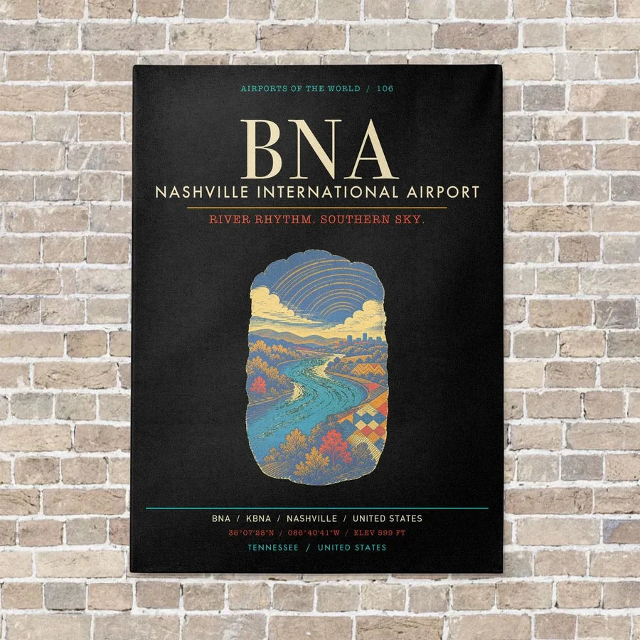Nashville International Airport BNA - Canvas Framed - Black