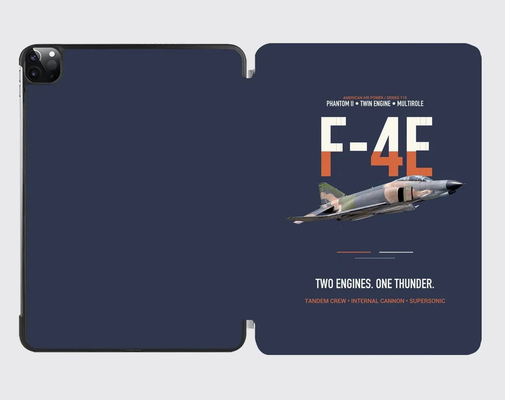 F-4E Phantom II Two Engines One Thunder design on navy blue ipad tablet case
