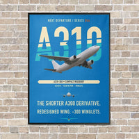 Thumbnail for Airbus A310-300 vertical canvas print - framed - turquoise background