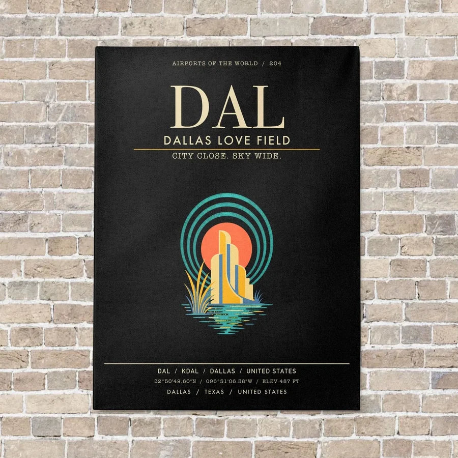 Dallas Love Field DAL - Canvas Framed - Black