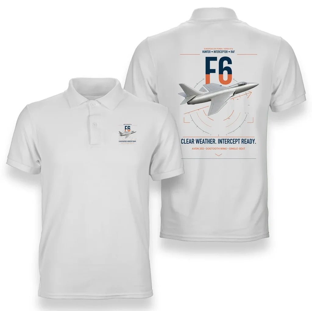 Hawker Hunter F6 design on white double-side polo t-shirt, double-side print