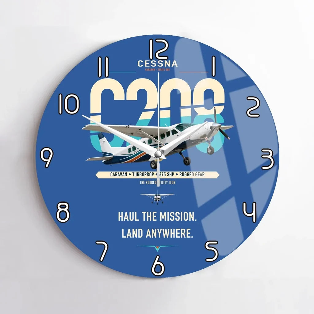 Cessna 208 Caravan design on blue no frame wall clock