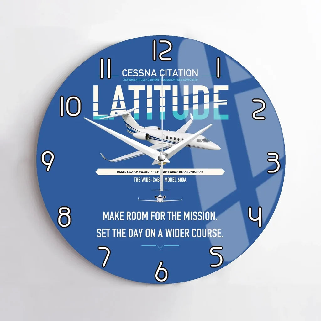 Cessna Citation Latitude design on blue no frame wall clock