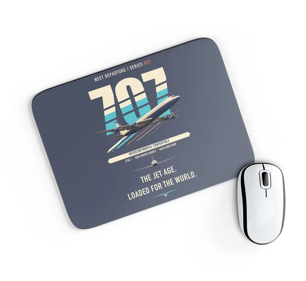 Boeing 707-320C design on navy blue rectangle mouse pad