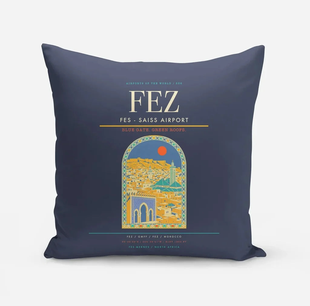 Fes (FEZ) design on navy blue pillow