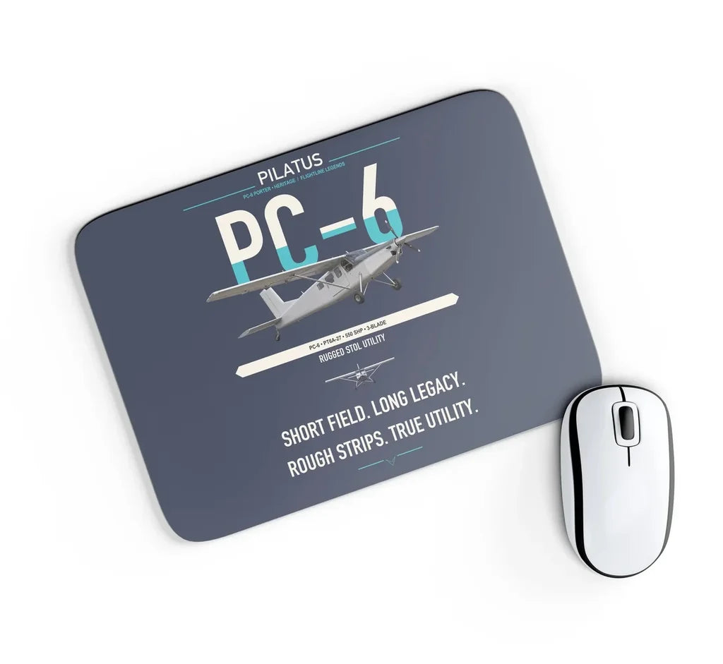 Pilatus PC-6 Porter design on navy blue rectangle mouse pad