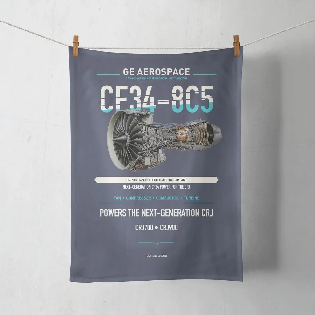 CF34-8C5 design on navy blue towel