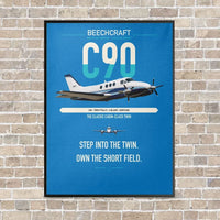 Thumbnail for Beechcraft King Air C90 vertical canvas print - framed - turquoise background