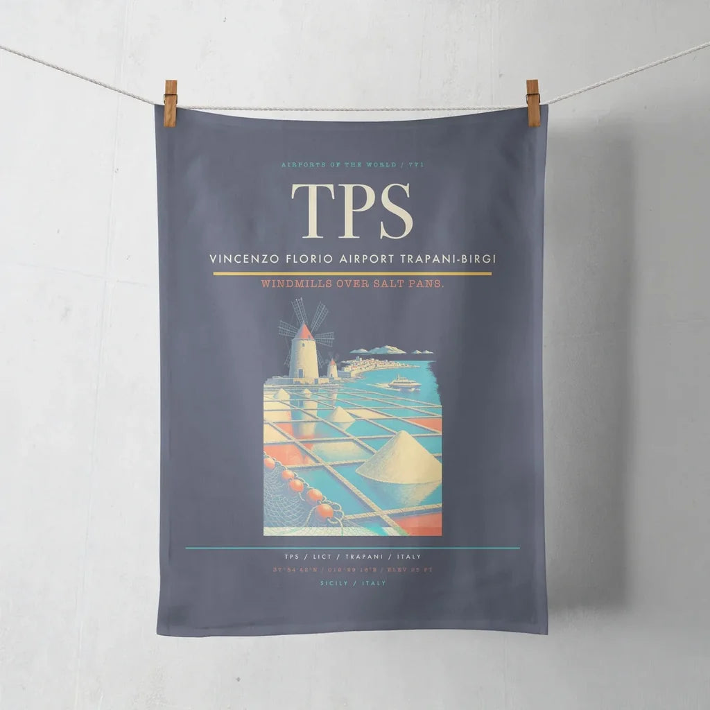 Vincenzo Florio Airport Trapani-Birgi (TPS) design on navy blue towel