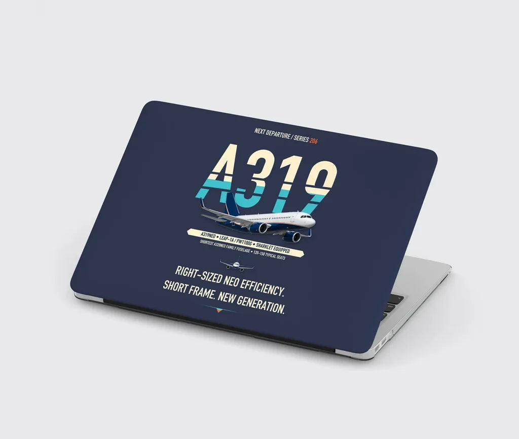 Airbus A319neo design on navy blue MacBook case