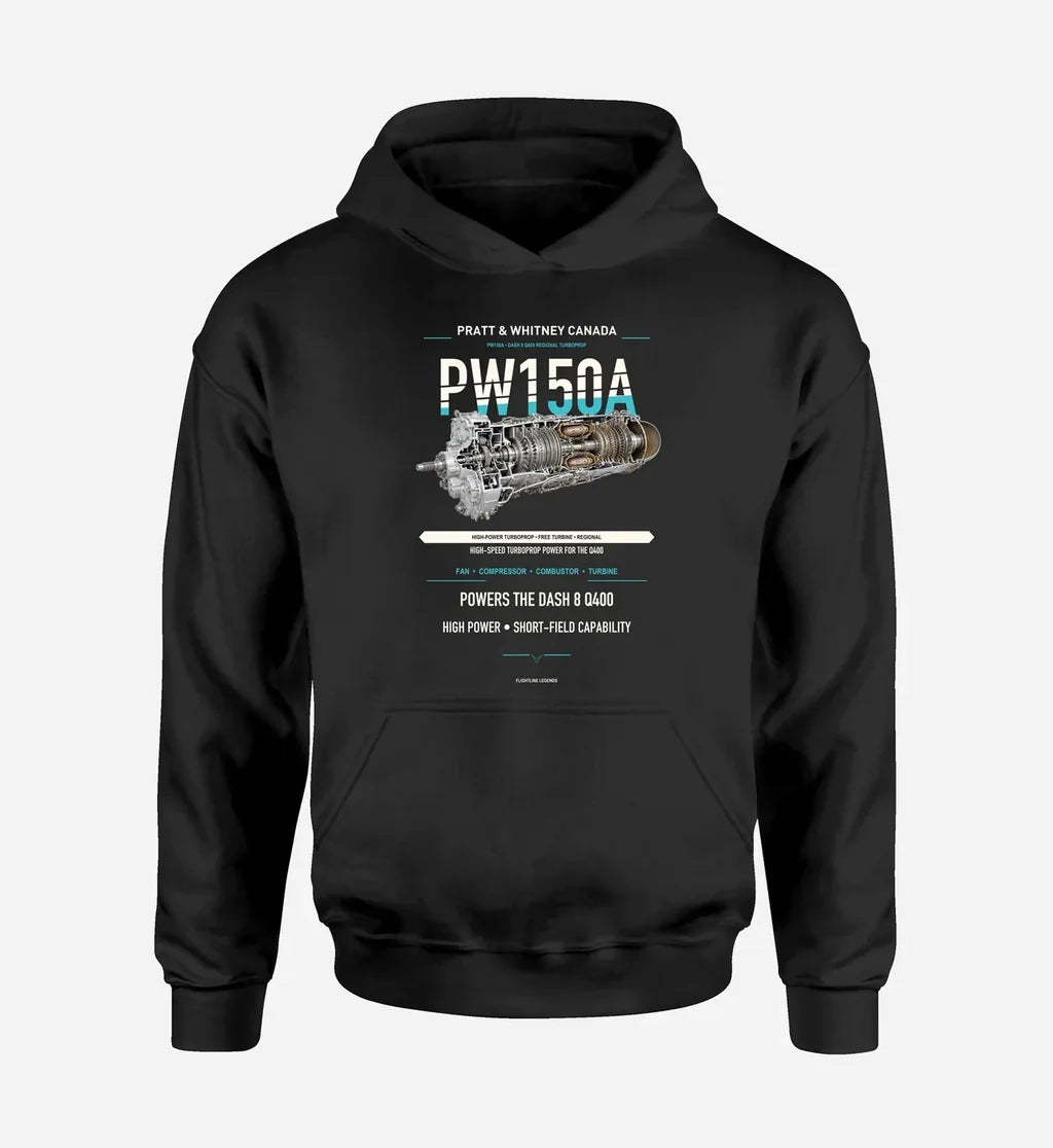PW150A design on black hoodie single side
