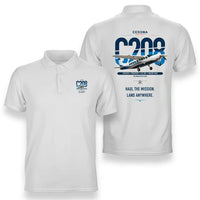 Thumbnail for Cessna 208 Caravan design on white double-side polo t-shirt, double-side print