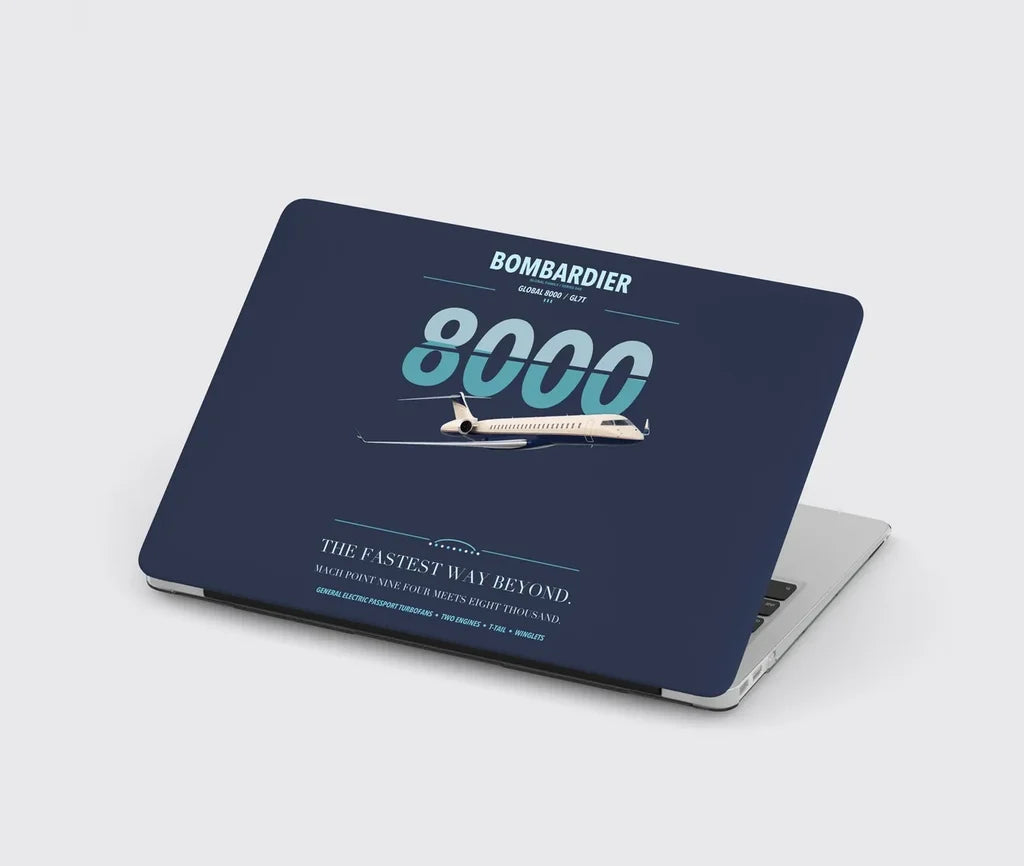 Bombardier Global 8000 design on navy blue MacBook case