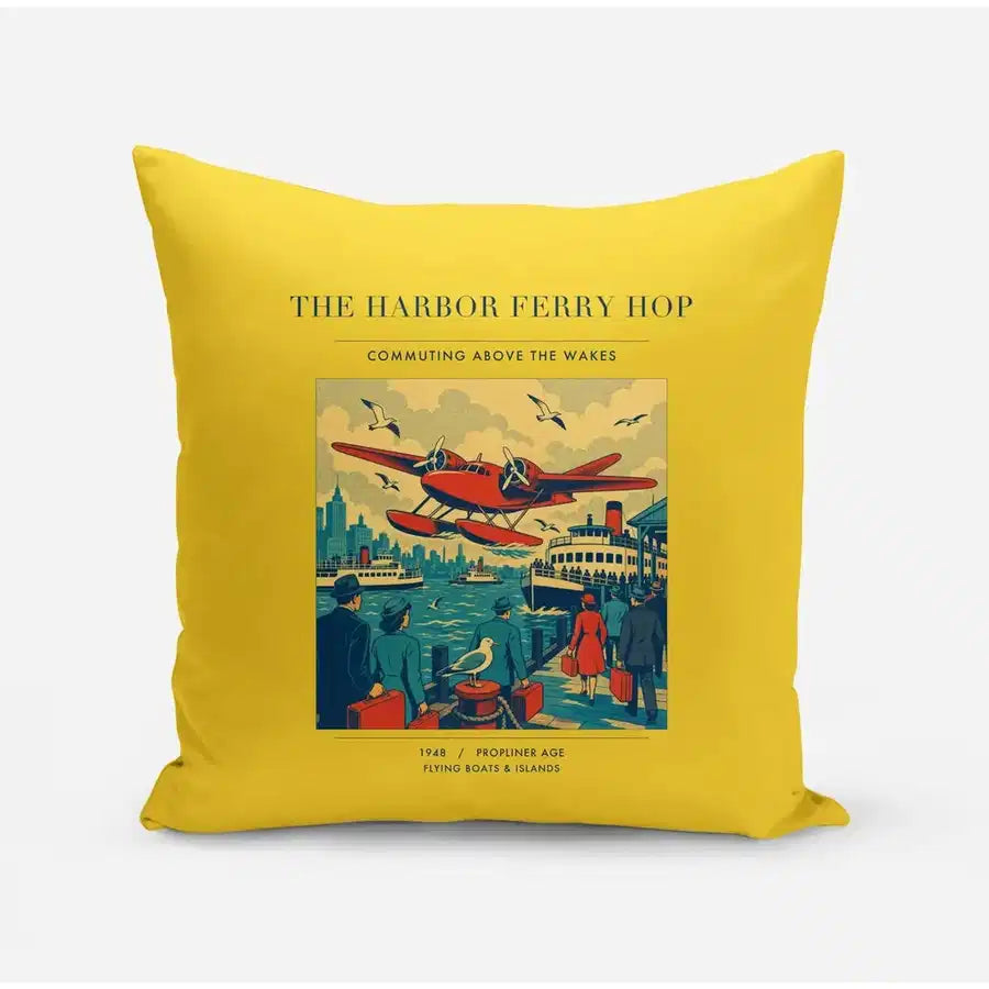 VINTAGE G4361 - The Harbor Ferry Hop - Designed Pillows design on yellow