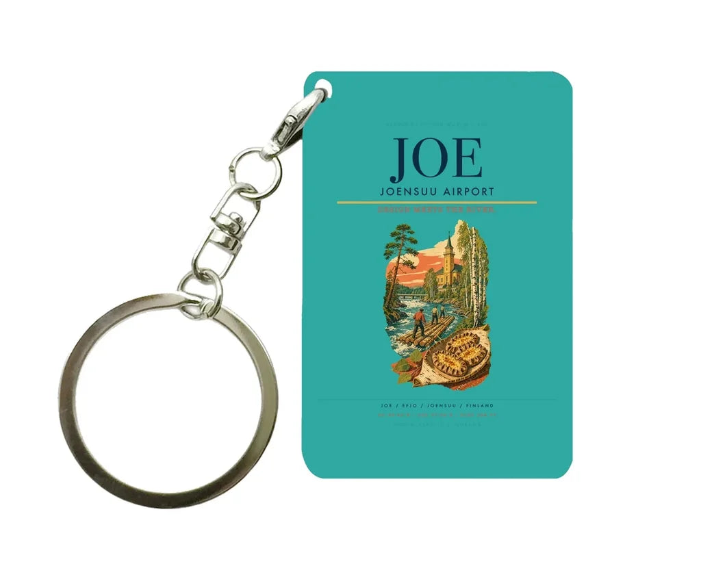 Joensuu Airport (JOE) design on turquoise key chain