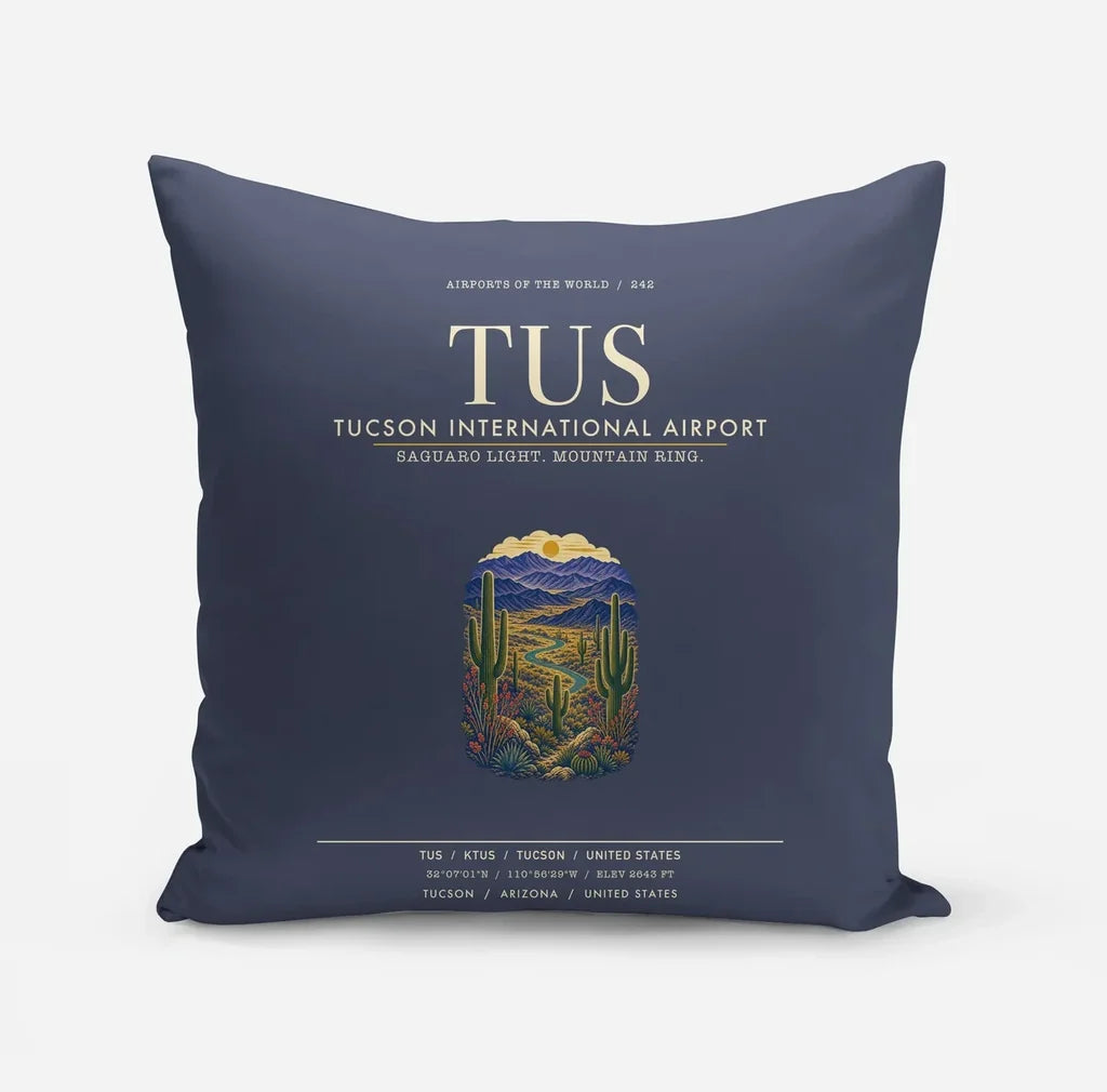 Tucson International Airport (TUS) design on navy blue pillow