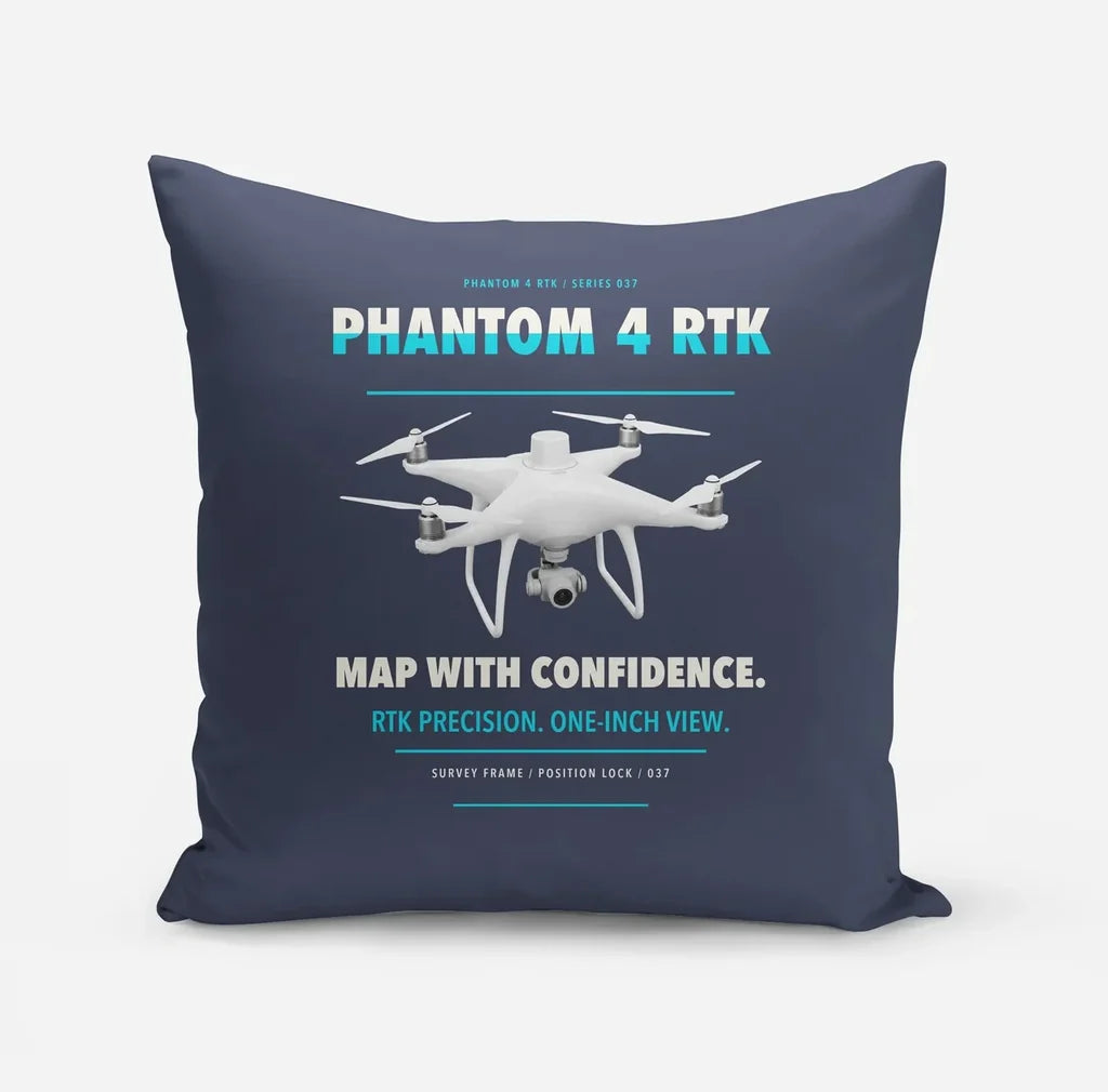 DJI Phantom 4 RTK design on navy blue pillow
