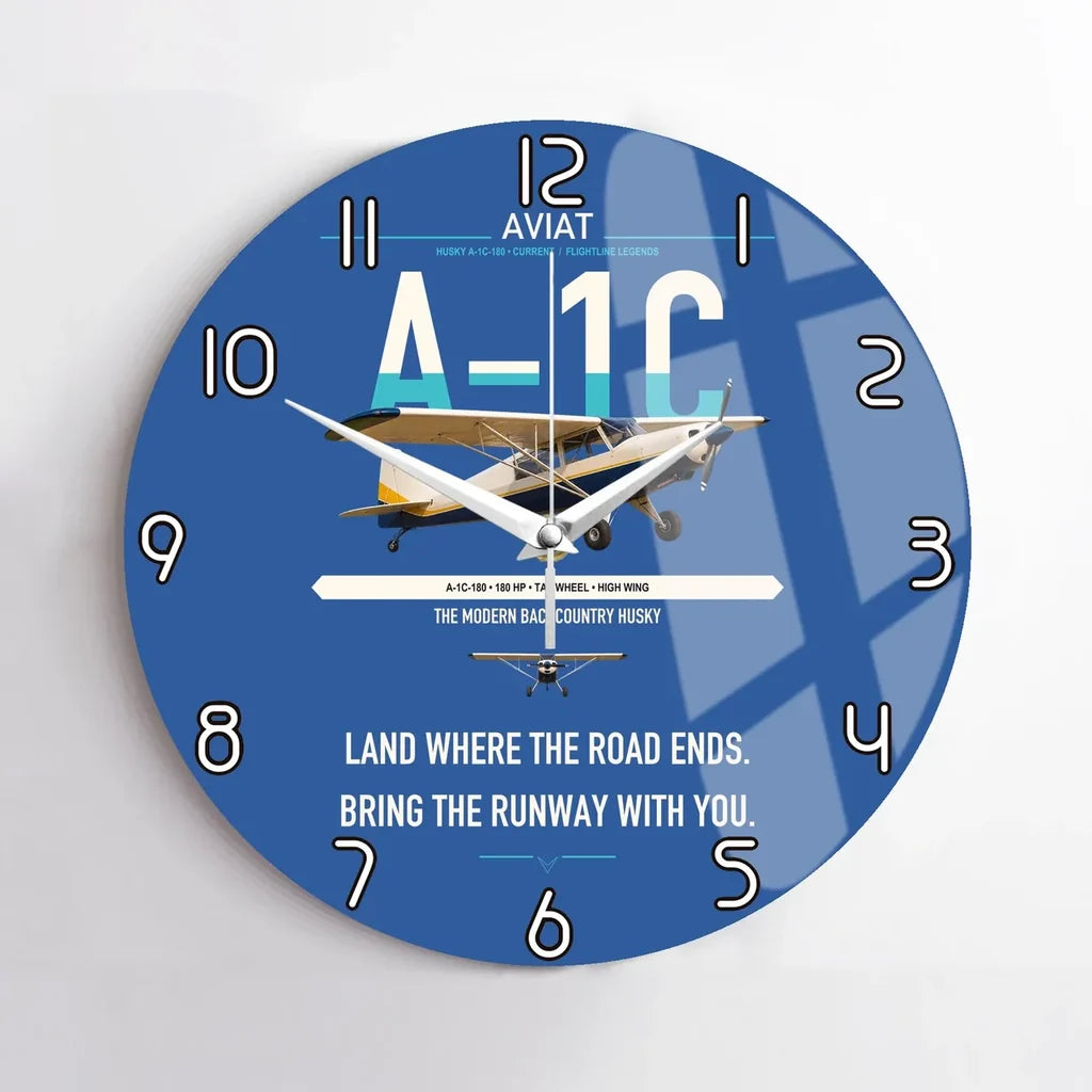 Aviat Husky A-1C-180 design on blue no frame wall clock