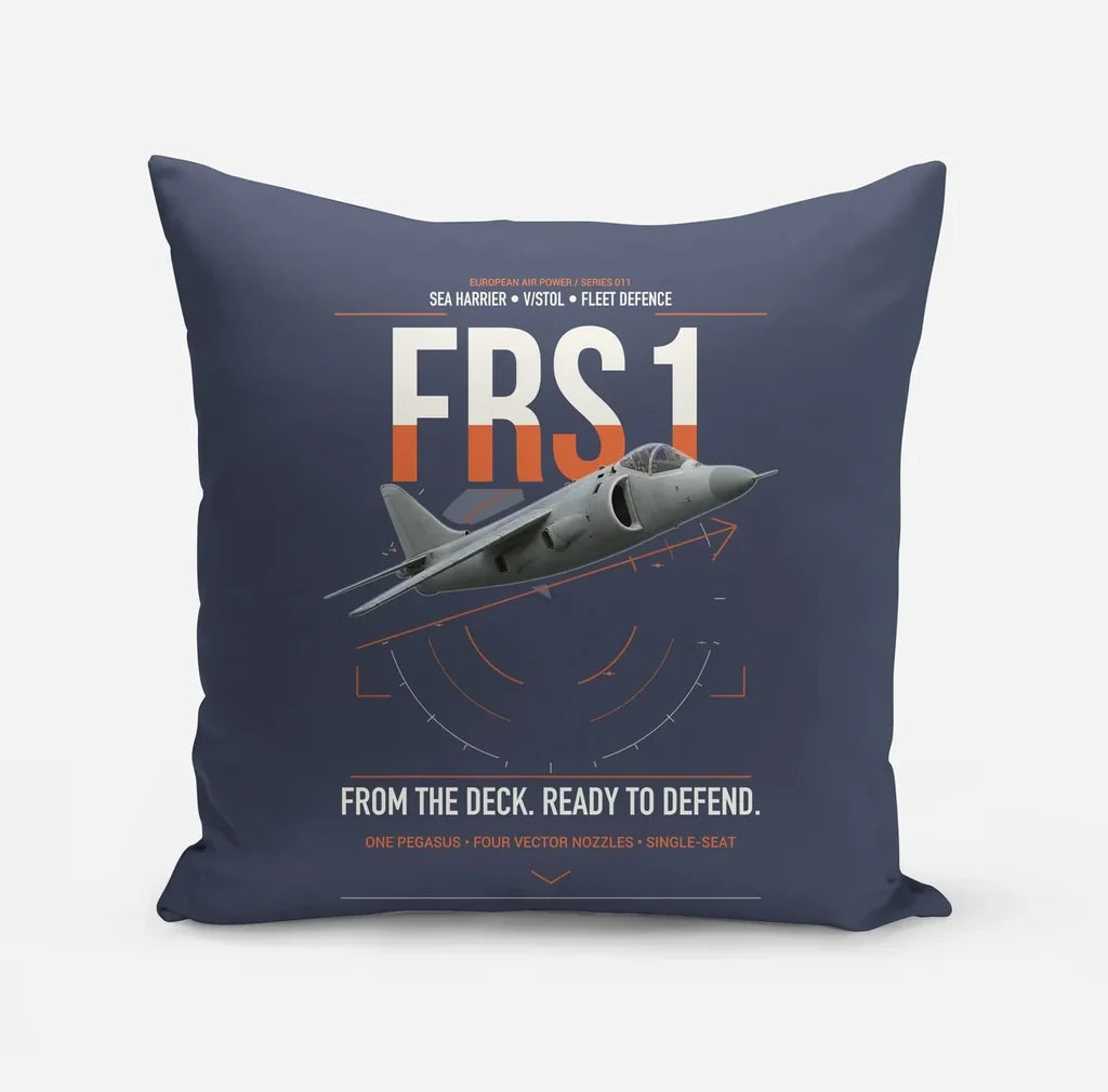 British Aerospace Sea Harrier FRS.1 design on navy blue pillow