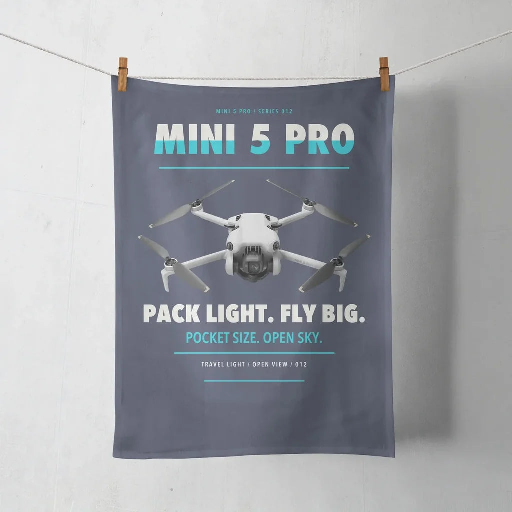 DJI Mini 5 Pro design on navy blue towel