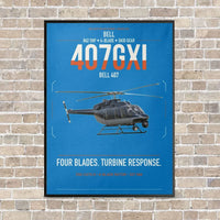 Thumbnail for Bell 407GXi vertical canvas print - framed - turquoise background