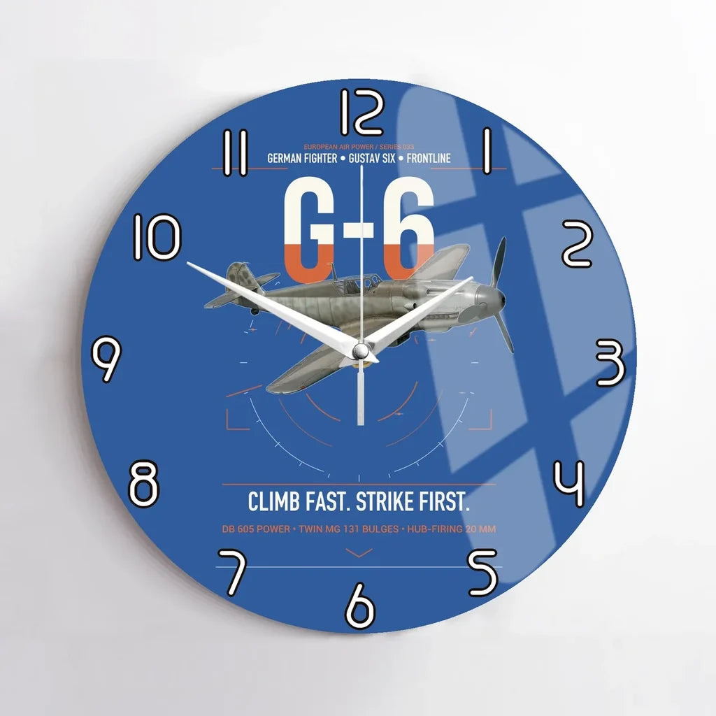 Messerschmitt Bf 109G-6 design on blue no frame wall clock