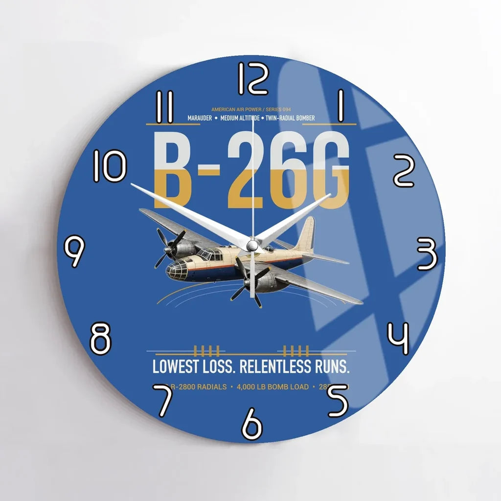 B-26G Marauder design on blue no frame wall clock