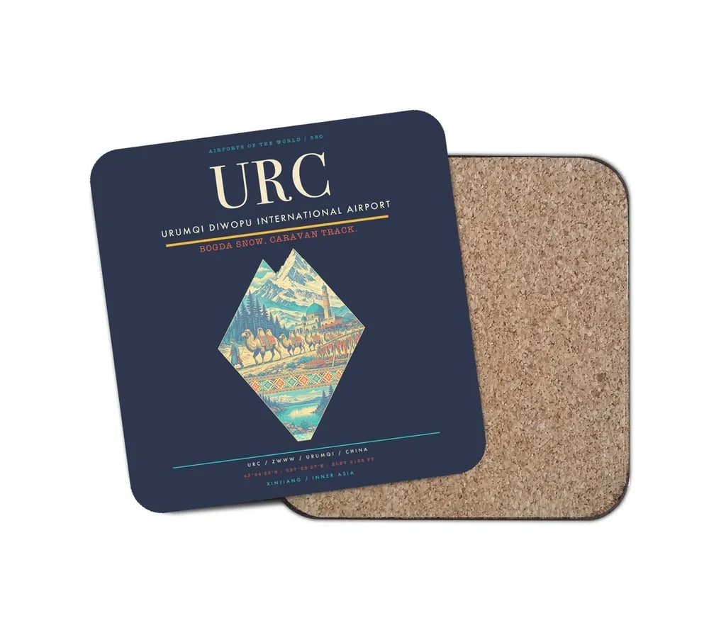 Urumqi Diwopu International Airport (URC) design on navy blue 1 piece coaster