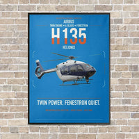 Thumbnail for Airbus H135 vertical canvas print - framed - turquoise background