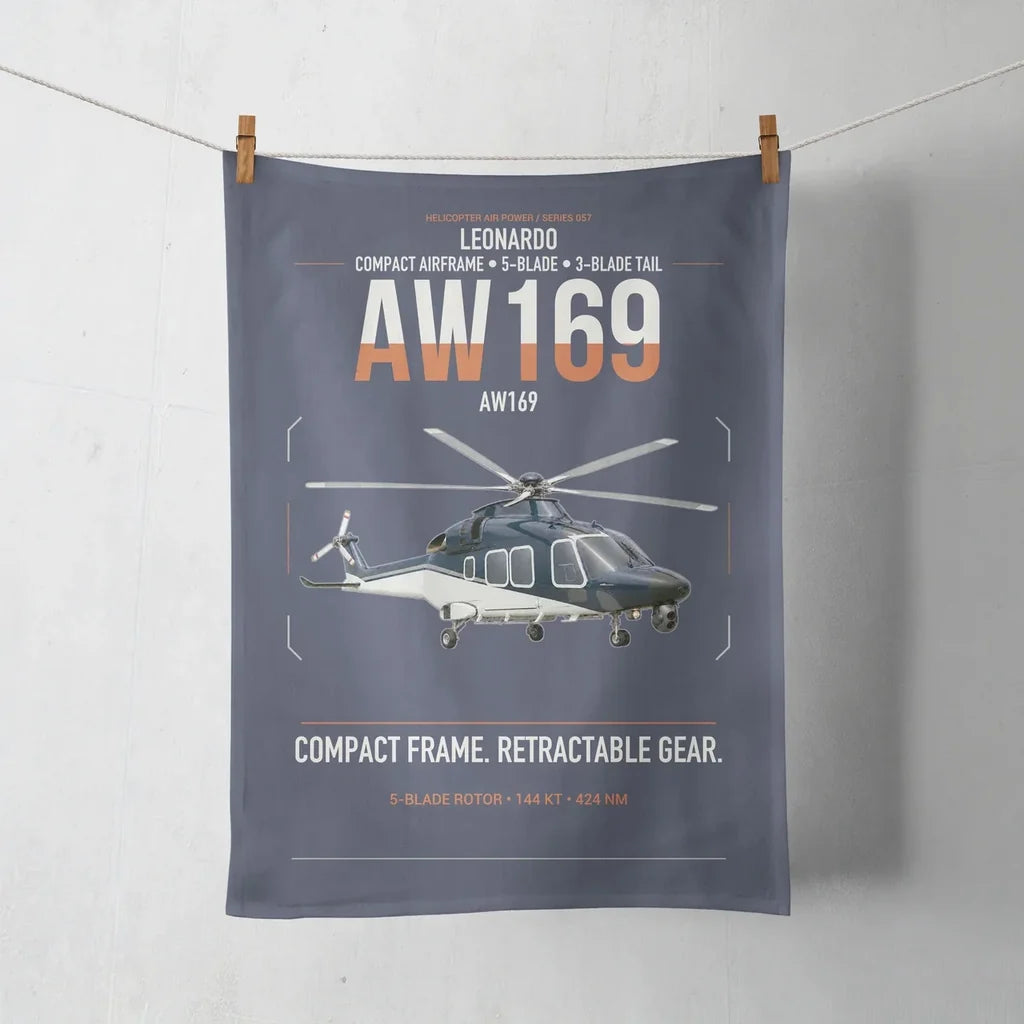 Leonardo AW169 design on navy blue towel