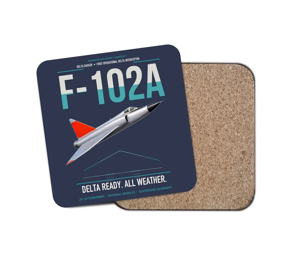 F-102A Delta Dagger design on navy blue 1 piece coaster