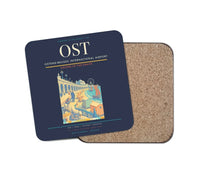 Thumbnail for Ostend-Bruges International Airport (OST) design on navy blue 1 piece coaster