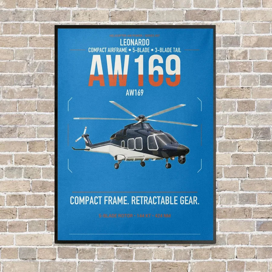 Leonardo AW169 vertical canvas print - framed - turquoise background