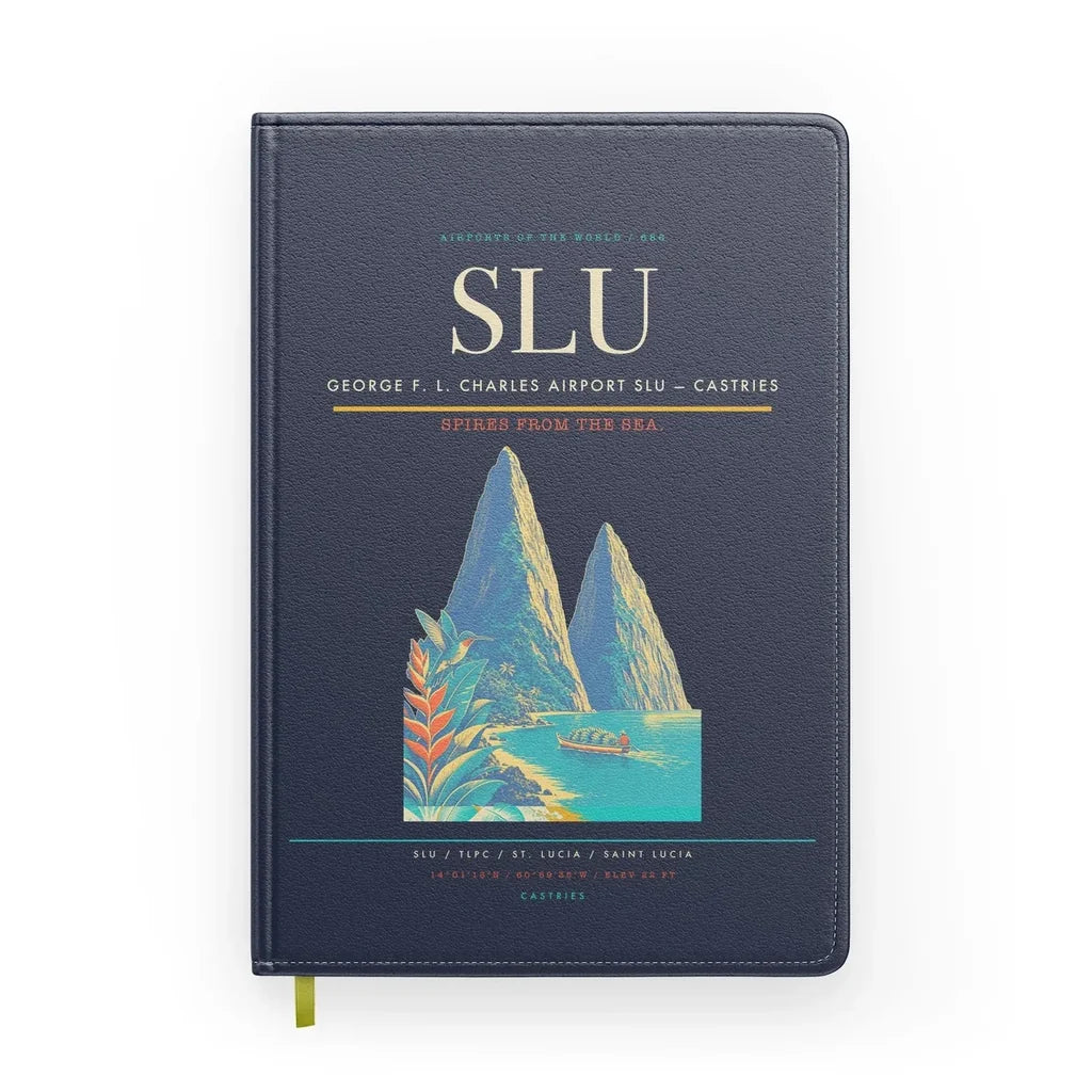 George F. L. Charles Airport (SLU) design on navy blue notebook