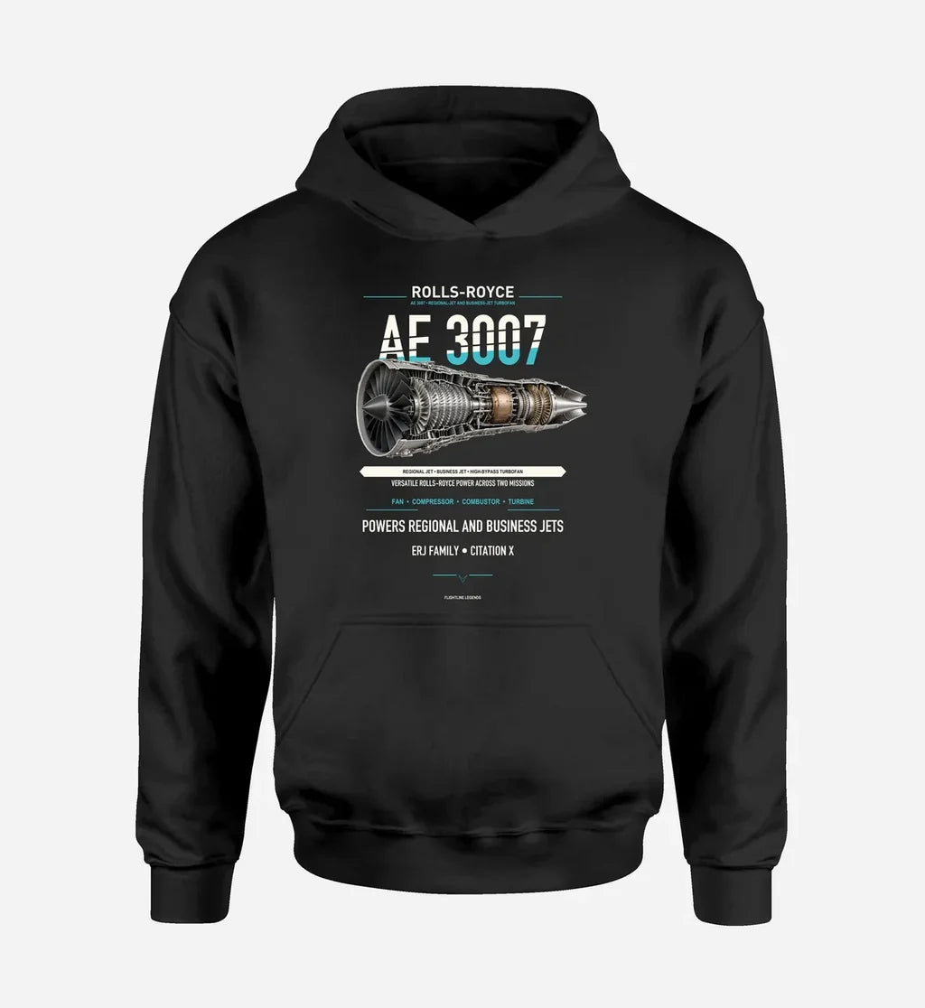 AE 3007 design on black hoodie single side