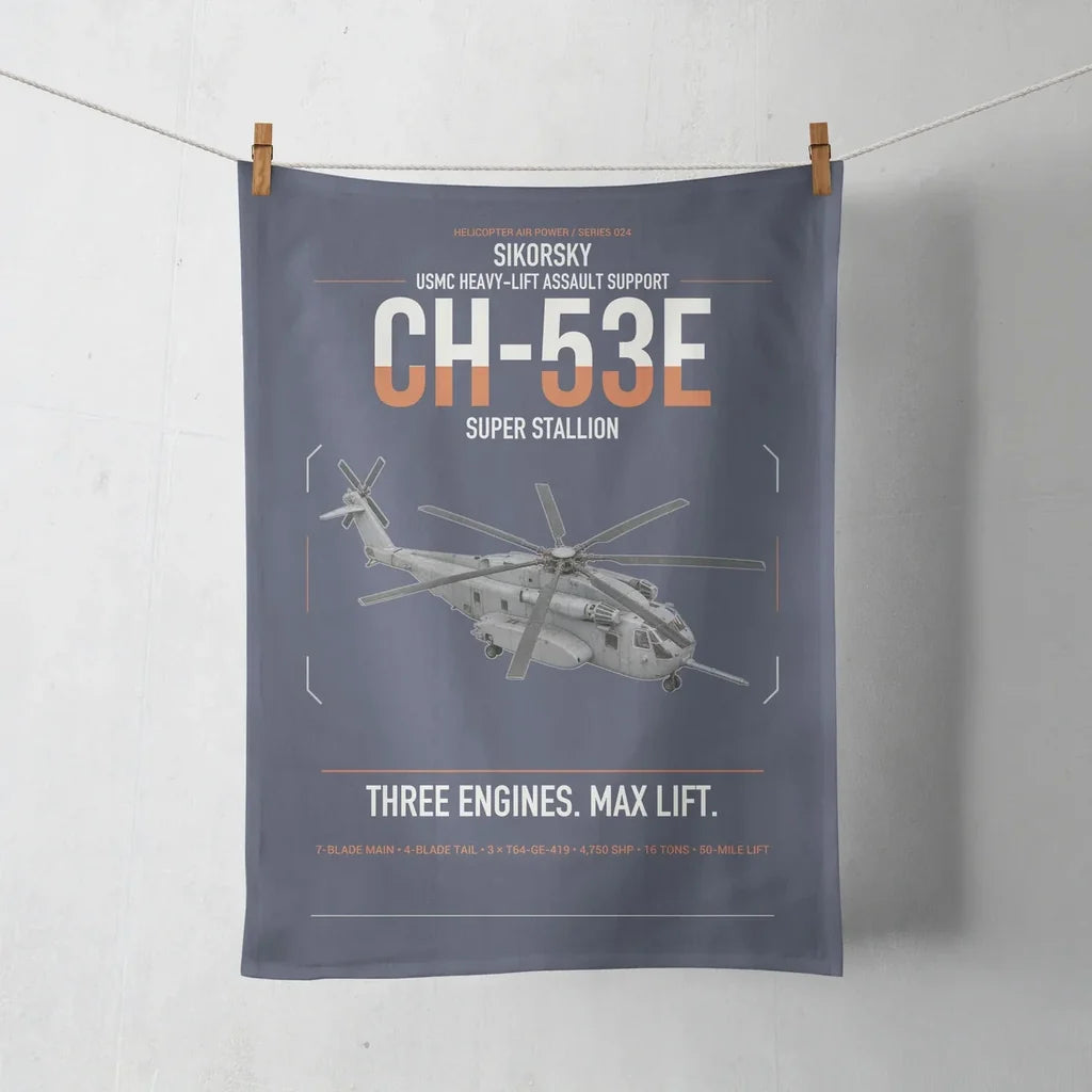 Sikorsky CH-53E Super Stallion design on navy blue towel