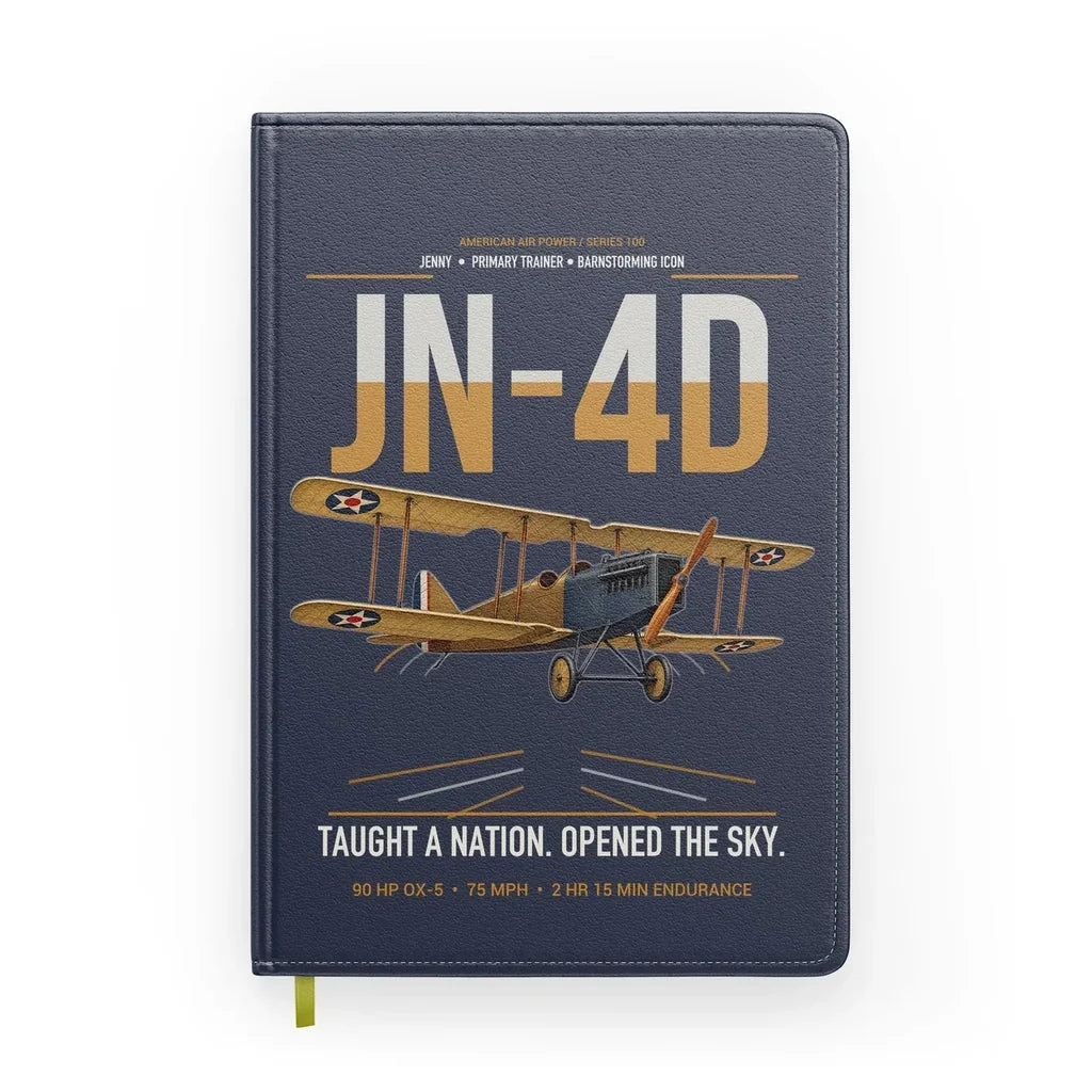 Curtiss JN-4D Jenny design on navy blue notebook