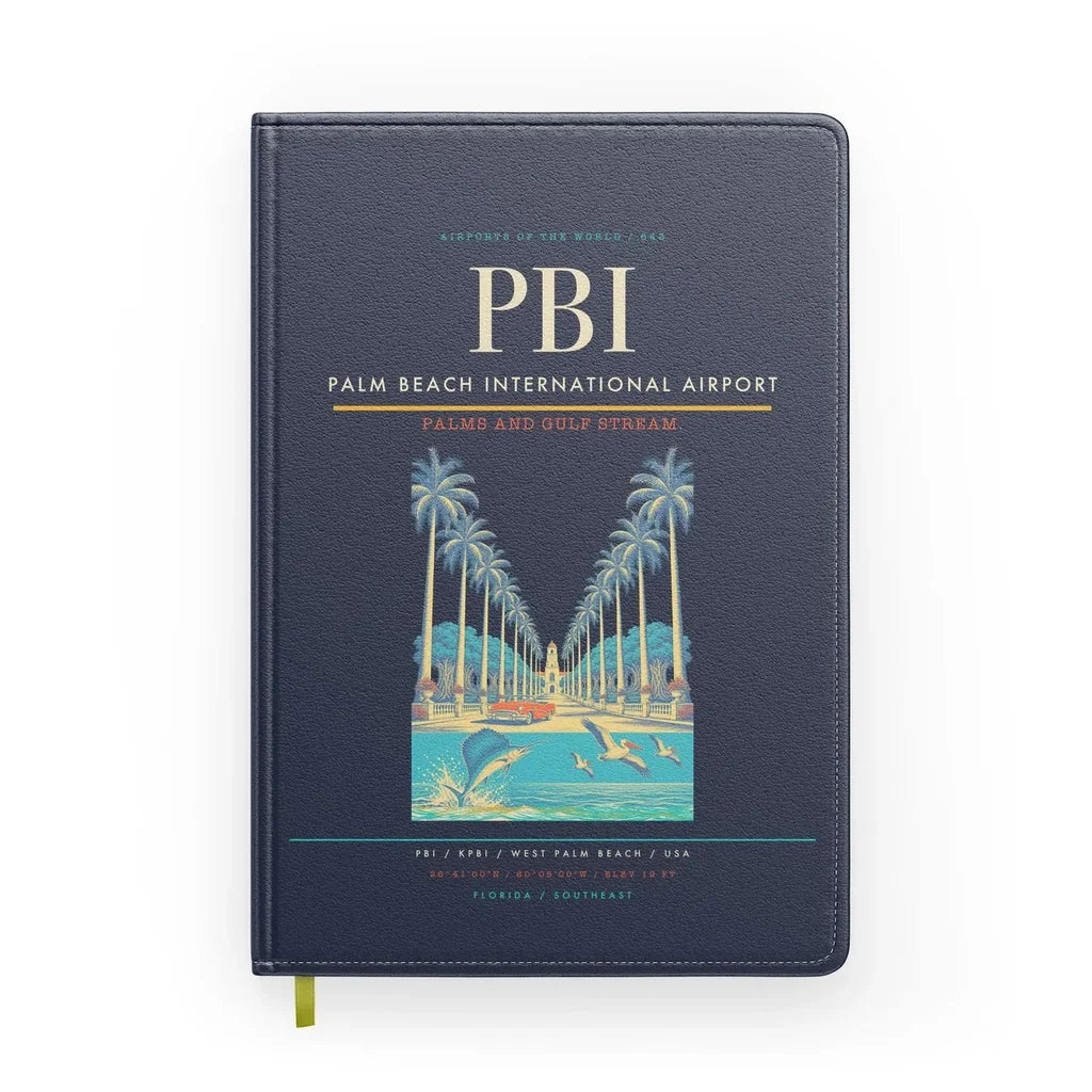Palm Beach International Airport (PBI) design on navy blue notebook