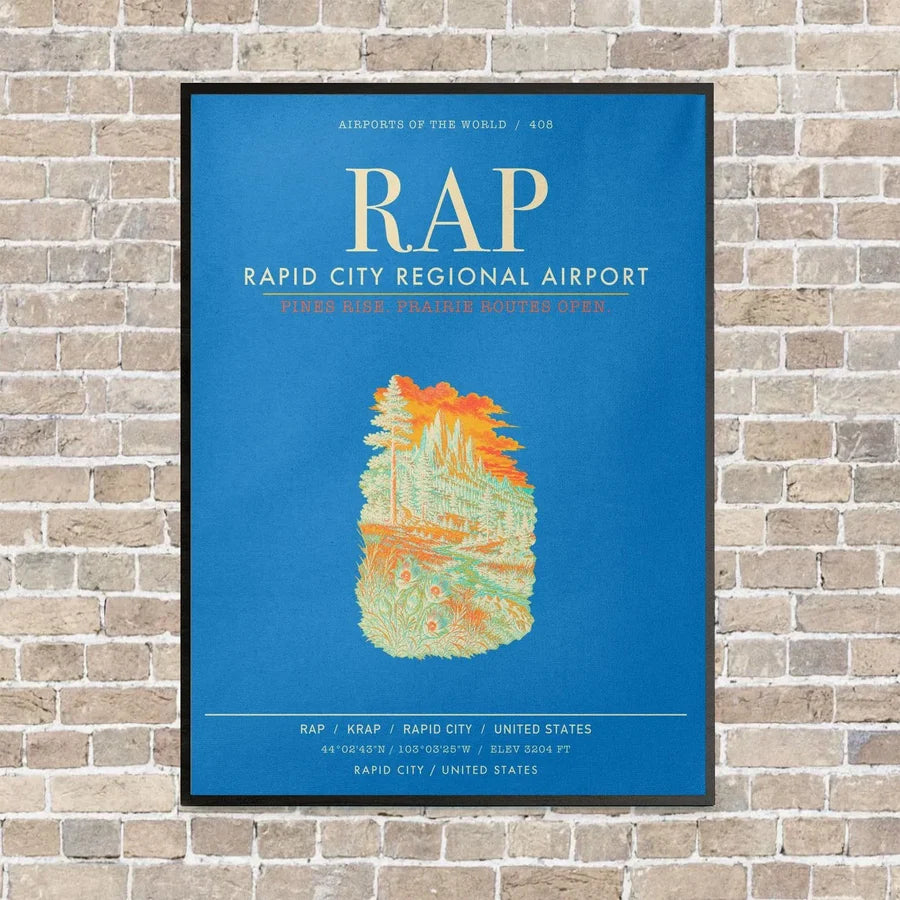 Rapid City Regional Airport RAP vertical canvas print - framed - turquoise background