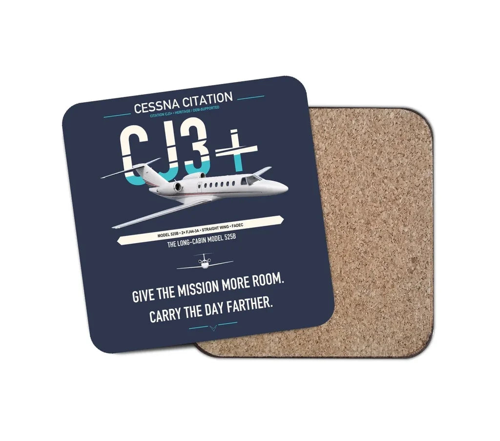 Cessna Citation CJ3+ design on navy blue 1 piece coaster